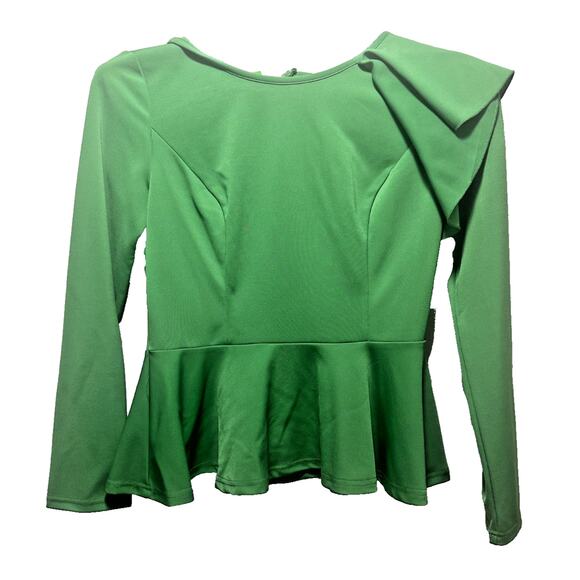 Kate Kasin Women’s Green Peplum Top Size M Long Sleeve Ruffle Shoulder Elegant B - Picture 1 of 8